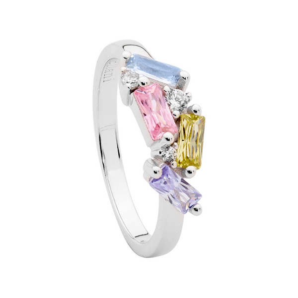 Ring - Pastel Baguette and Round CZ Cluster -  Size 7 (N1/2)