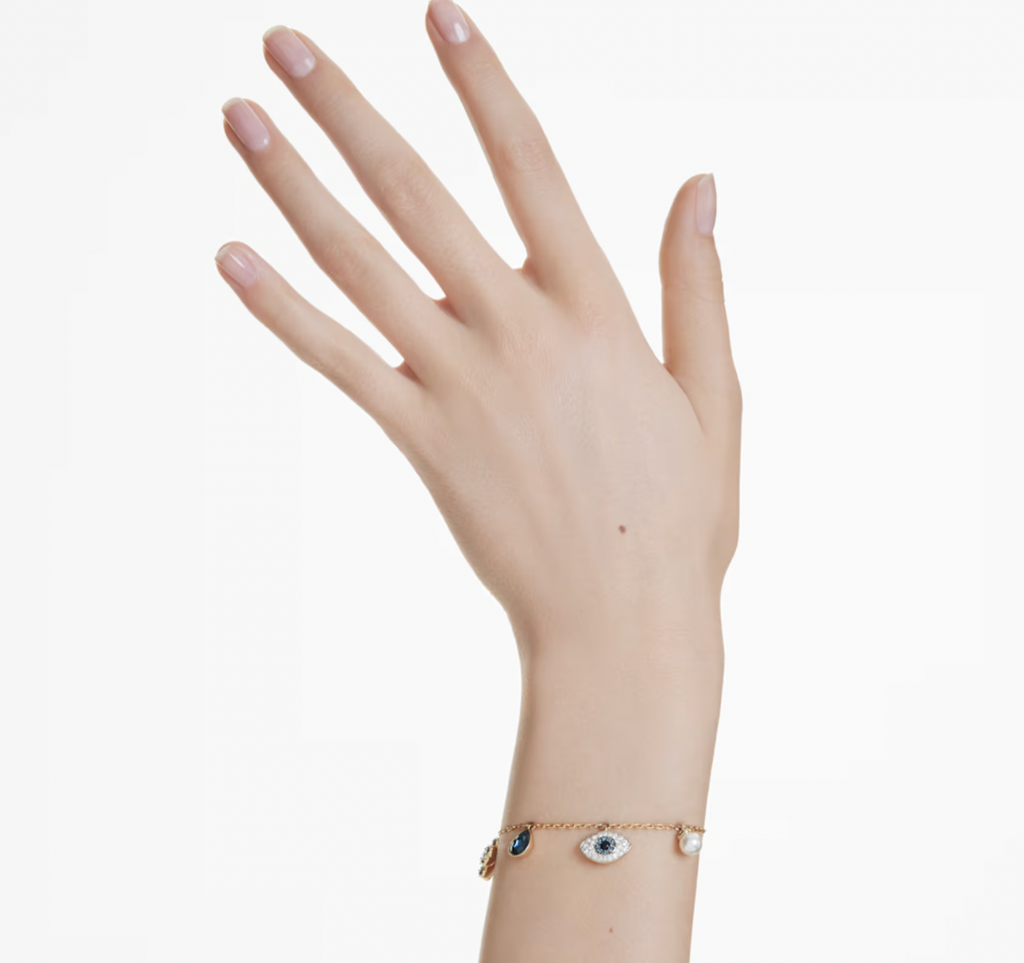 Symbolica Clover, Evil Eye, Horseshoe, Blue & Gold Tone Bracelet