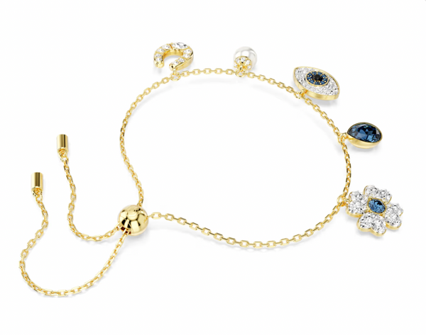 Symbolica Clover, Evil Eye, Horseshoe, Blue & Gold Tone Bracelet