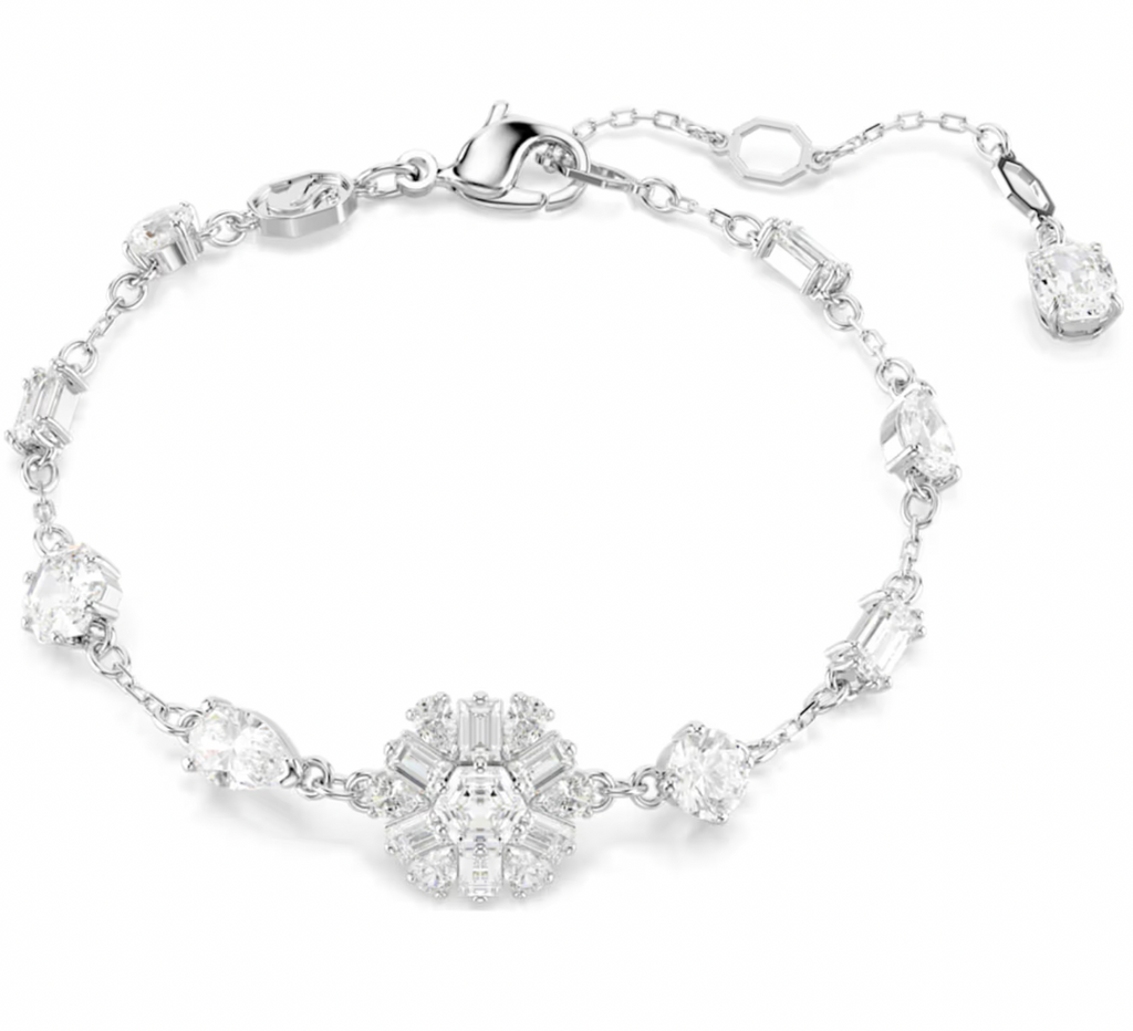 Idyllia Mixed Cut, Snowflake, White Rhodium Plated Stud Bracelet