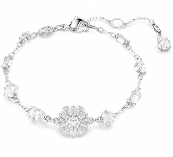Idyllia Mixed Cut, Snowflake, White Rhodium Plated Stud Bracelet