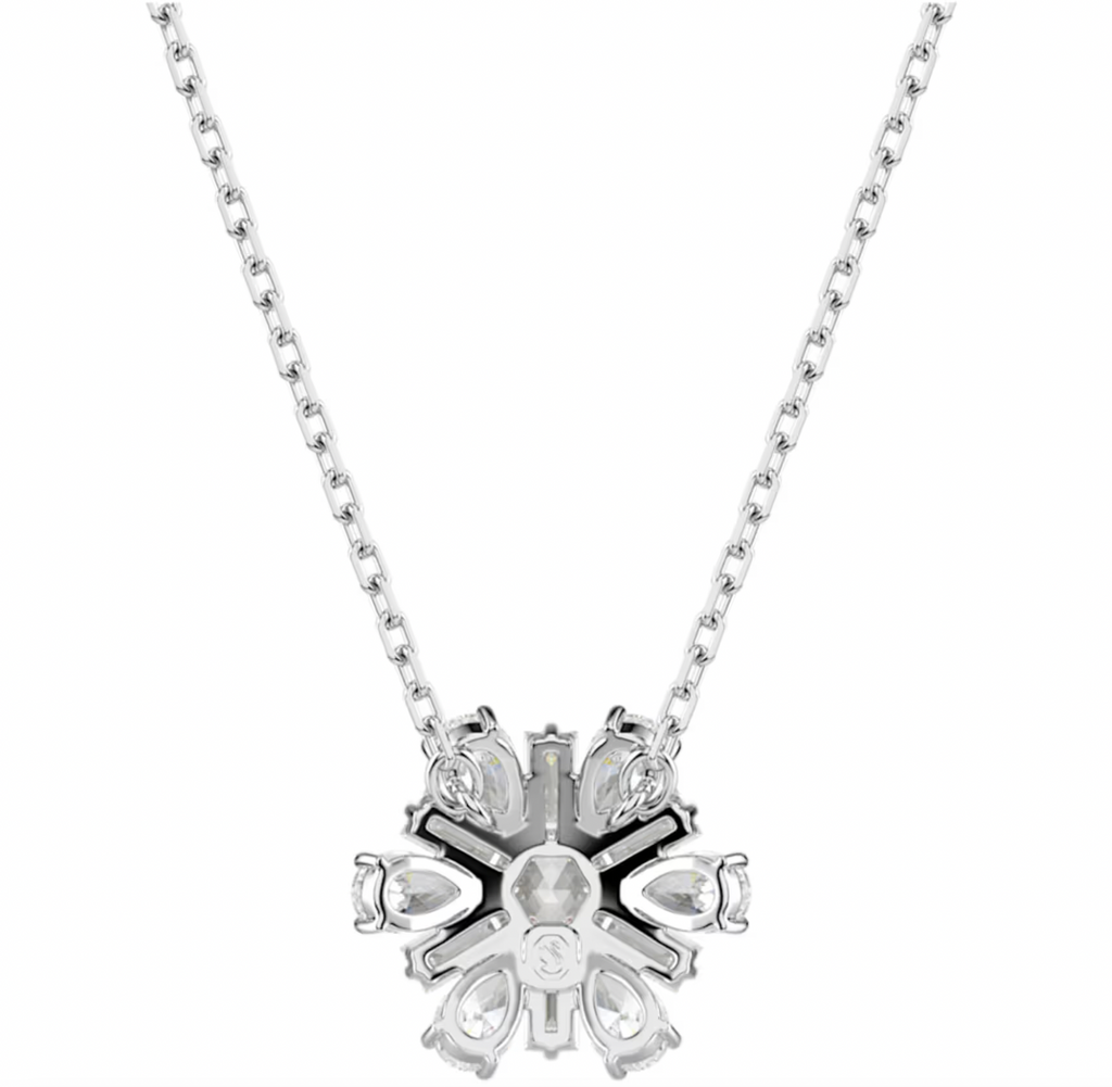 Idyllia Mixed Cuts Snowflake, White, Rhodium Plated Necklace