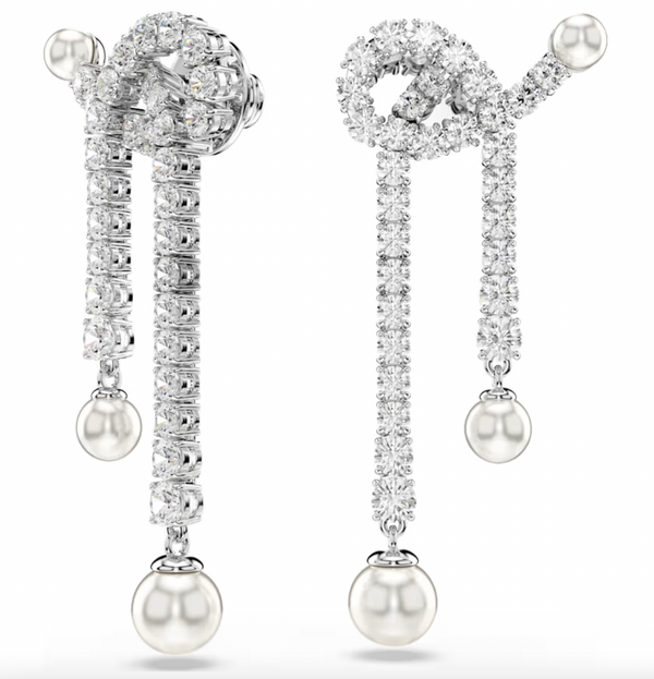 Matrix Crystal Pearl Round Cut, White Drop Earring