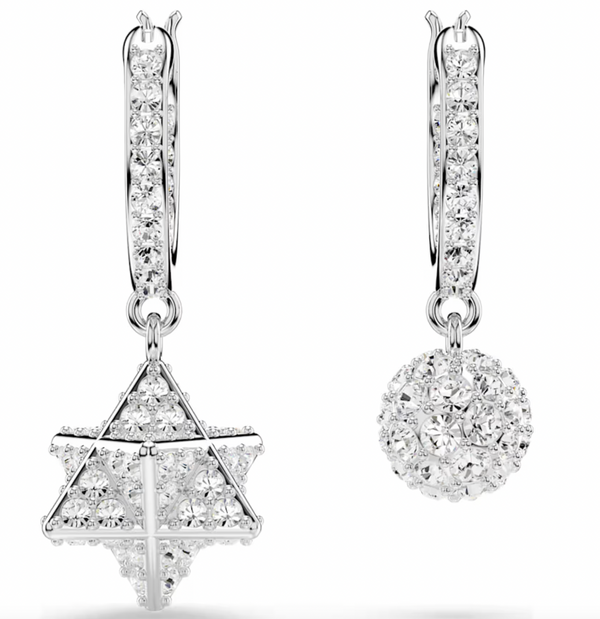 Dextera Asymmetrical Design, Round Cut, Star & Sphere White Drop Earrings