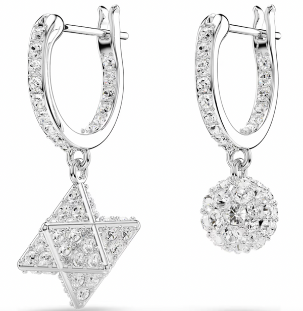 Dextera Asymmetrical Design, Round Cut, Star & Sphere White Drop Earrings