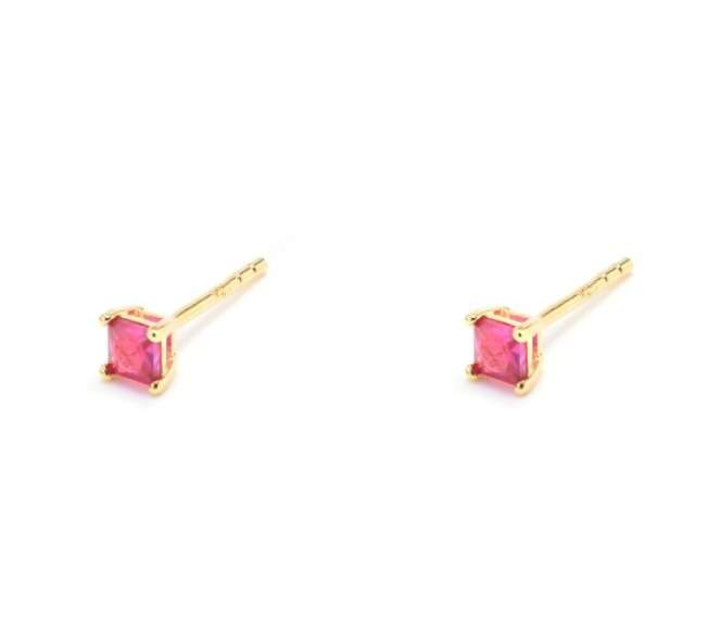 Coloured Square CZ Stud Earrings - 3 colours