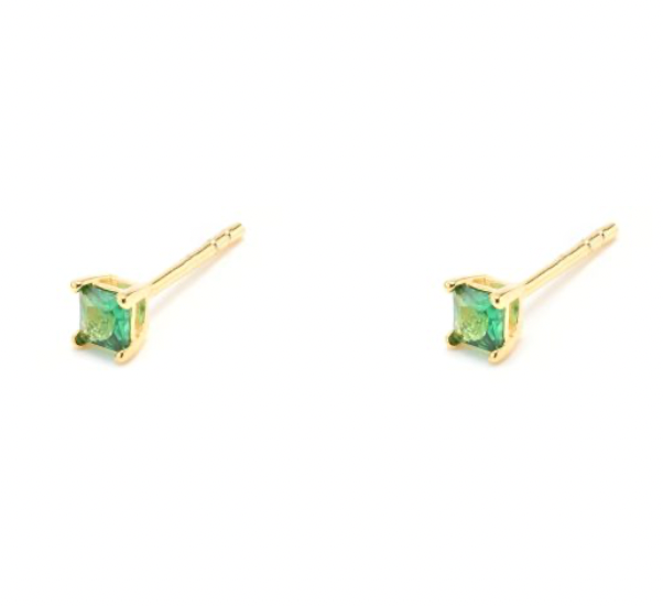 Coloured Square CZ Stud Earrings - 3 colours