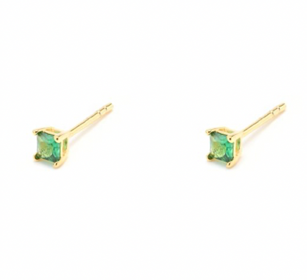 Coloured CZ Square Stud Earrings - 2 colours