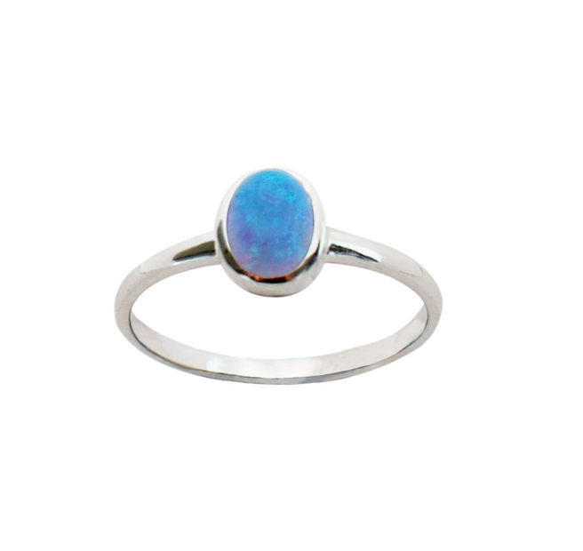 Ring - Silver Oval Opalite - white or blue (variety of sizes available)