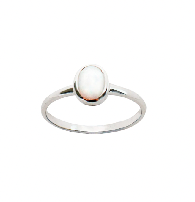 Silver Oval Opalite Ring - white or blue (variety of sizes available)