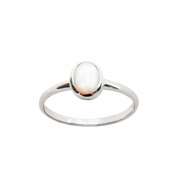 Silver Oval Opalite Ring - white or blue (variety of sizes available)