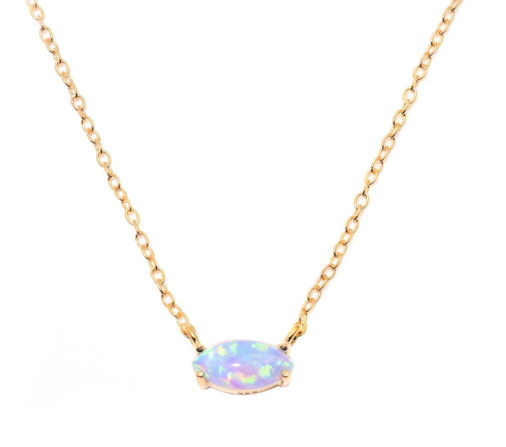 Blue Oval Opalite Gold Necklace