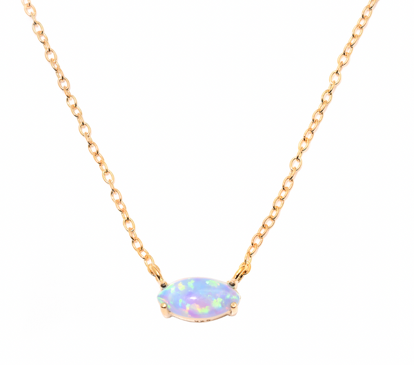 Blue Oval Opalite Gold Necklace