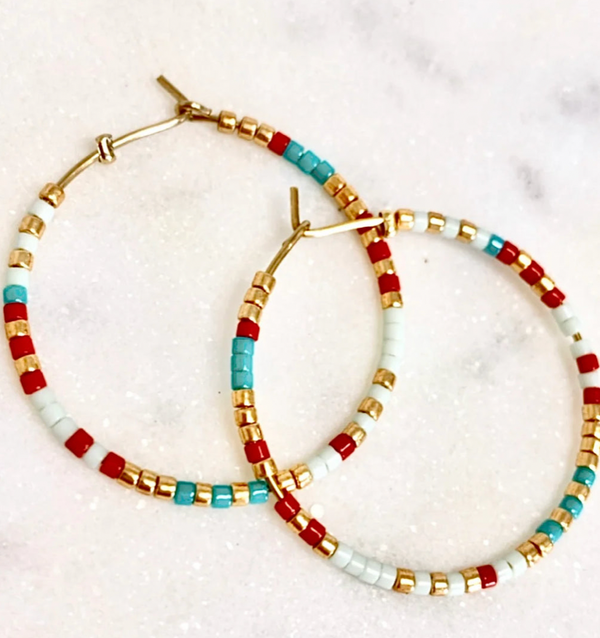 Corsica - Turquoise & Cherry Beaded Earrings