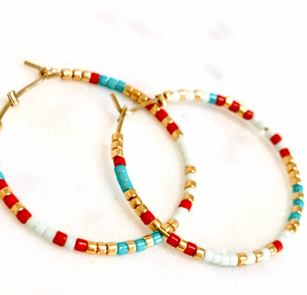 Corsica - Turquoise & Cherry Beaded Earrings
