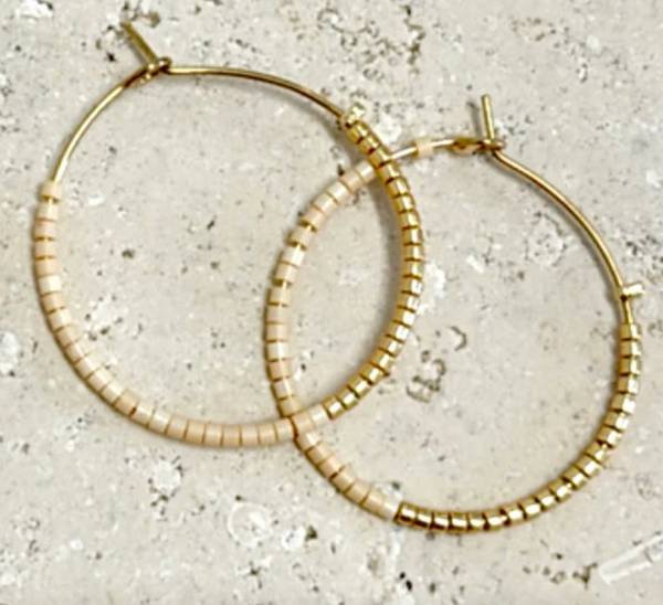 Fleur Gold Beaded Hoop Earrings