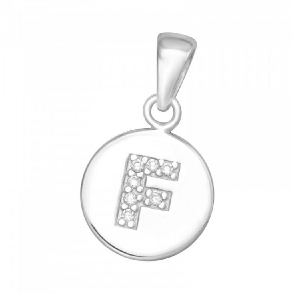 Kids Initial ‘F’ Disc with CZ Pendant - Silver & Gold