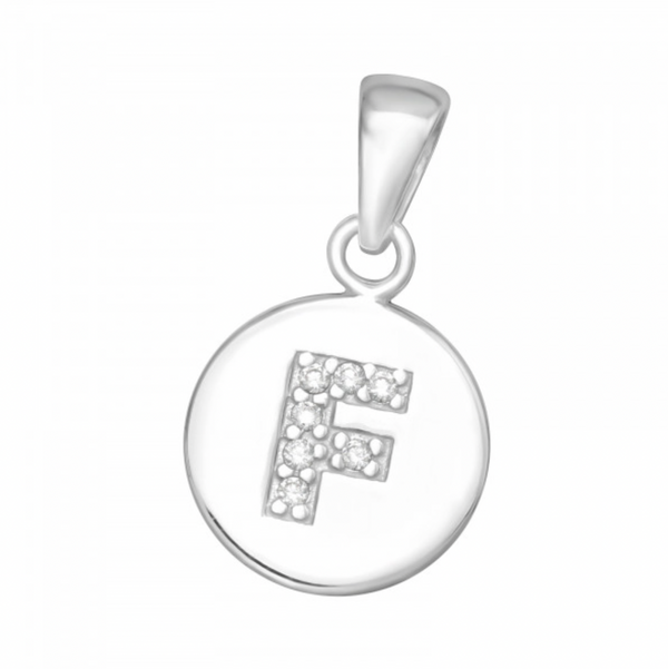 Kids Initial: ‘F’ Disc with CZ Pendant - 2 colours