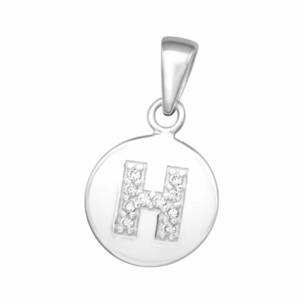 Kids Initial: ‘H’ Disc with CZ Pendant - 2 colours