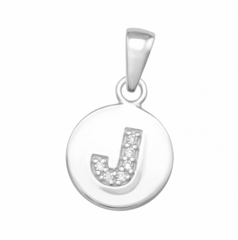 Kids Initial ‘J' Disc with CZ Silver Pendant