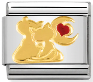 Animals - Cat with Heart & Moon Gold Charm