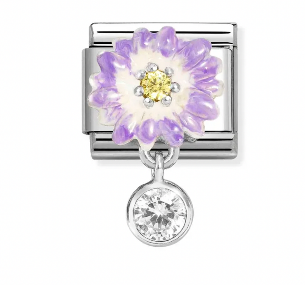 Dangle - Lilac Daisy with Round Drop Silver Charm