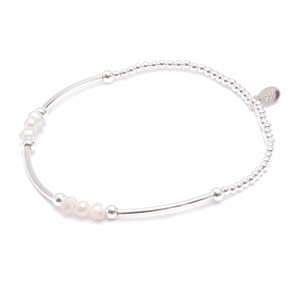 Elastic Bracelet - Fresh Water Pearls & Silver Beads