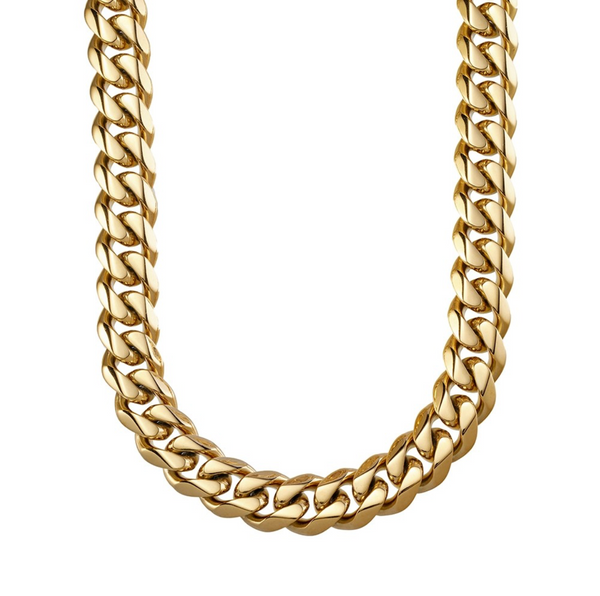 Men Necklace- 14mm YGP Stainless Steel Cuban Link (2 Sizes)
