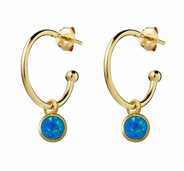 Half Hoop with Blue Opalite Charm Earrings - 2 colours