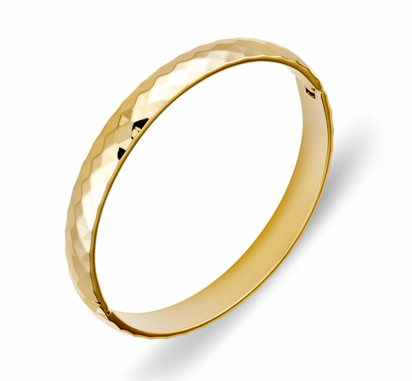 Bangle - Stainless Steel YGP Hammered Diamond Pattern Flat Bangle