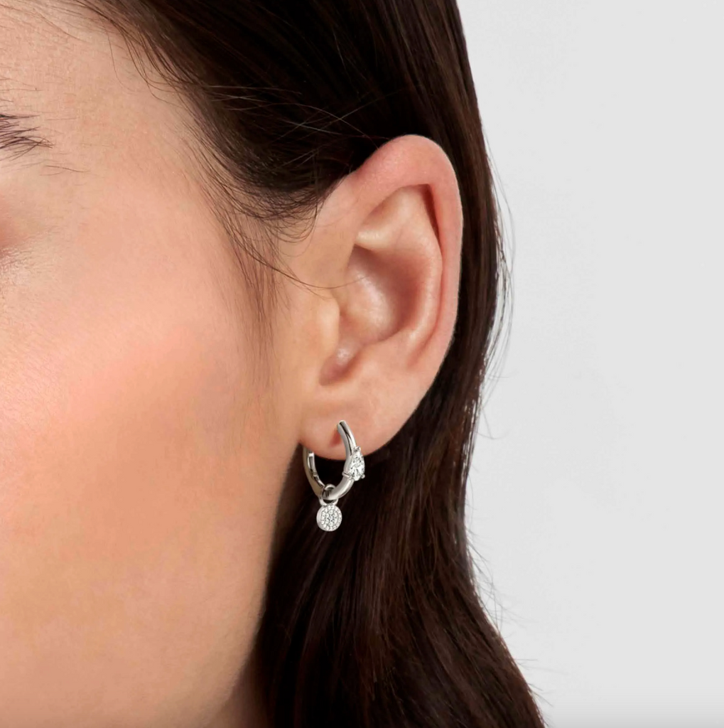 Lucentissima; Sterling Silver Pave CZ Circle Hoop Earrings