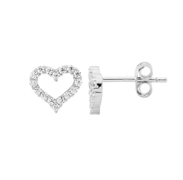 Open Heart 8mm with CZ Stud Earrings - 3 colours