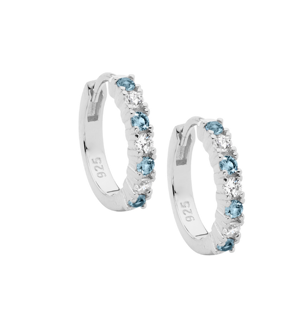 Spinel & CZ 14mm Silver Hoop Earrings