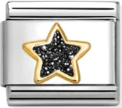 Symbols - Black Glitter Star Gold Charm