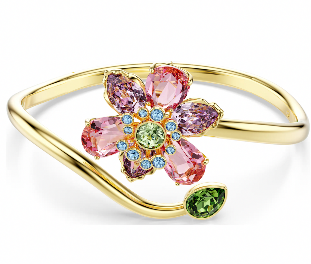 Idyllia Mixed Cuts Flower Multicoloured Gold Bangle