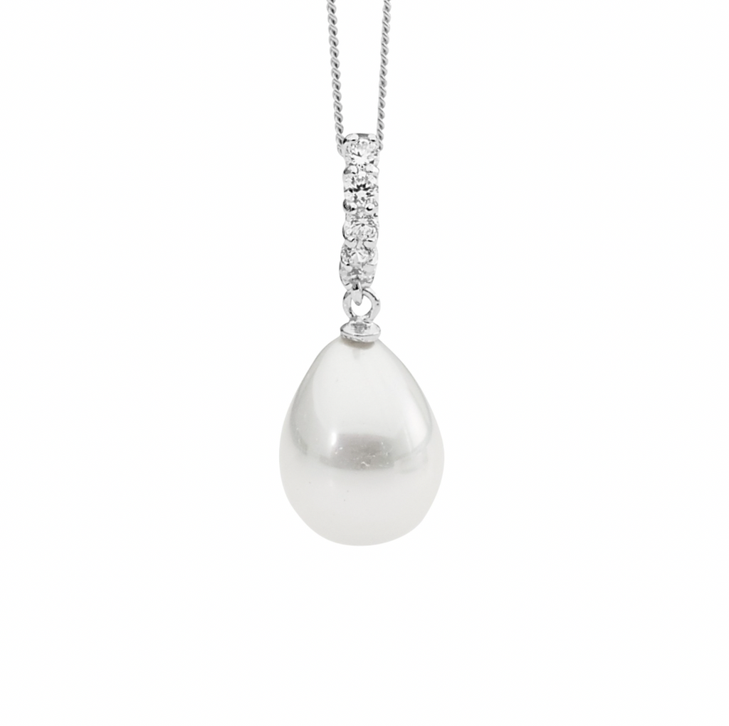 Pear Shape Pearl with WH CZs Drop Pendant