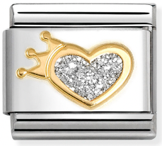 Love - Glitter Heart with Crown Gold Charm