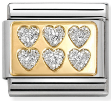 Love - 6 Glitter Hearts Gold Charm