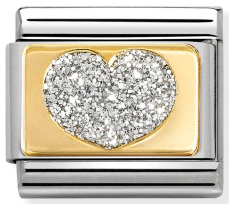 Love - Silver Glitter Heart Gold Charm