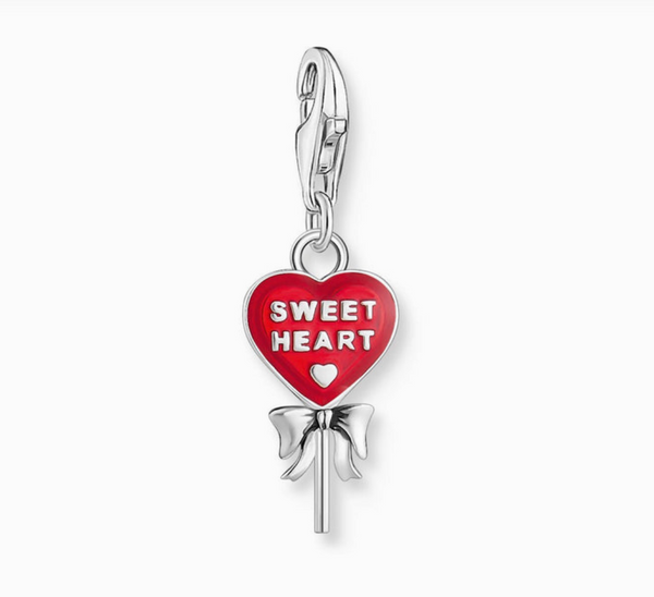 Red Lollipop Heart Silver Charm