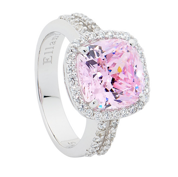Ring - Light Pink Cushion Cut CZ with White CZ Surround & Split Band Silver Ring