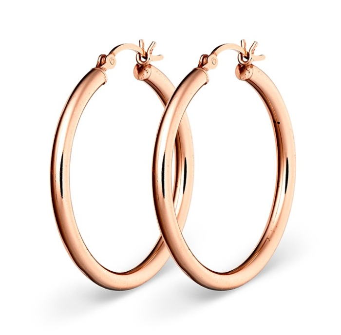 Earring - Rosegold Plain Hoop Earring - 2 Sizes