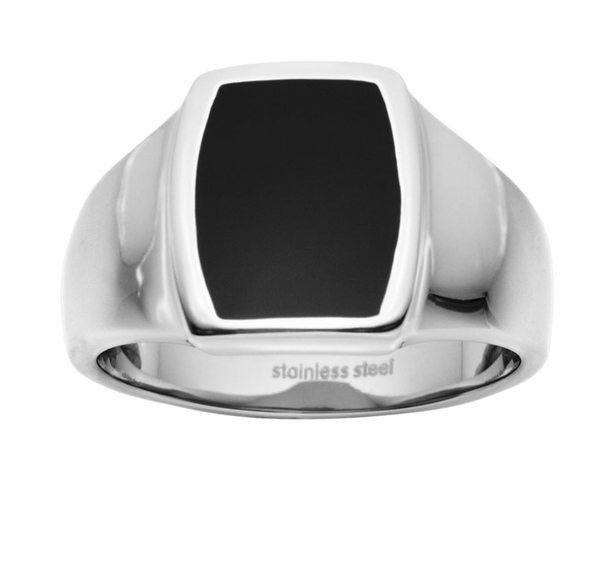 Men Rings - Blaze Stainless Steel Men's Polished Onyx Silver Ring