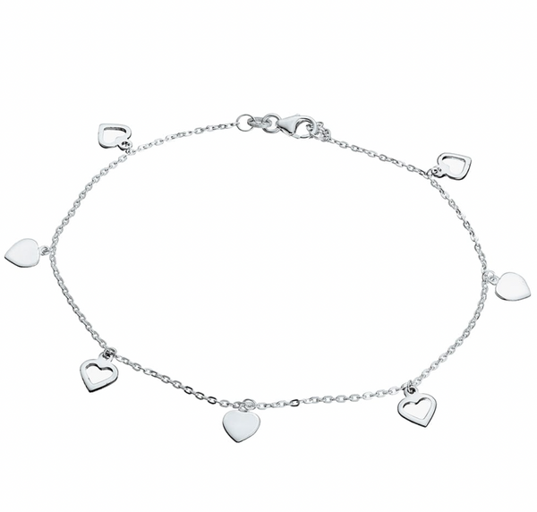 Sterling Silver Multi-hearts charm Anklet