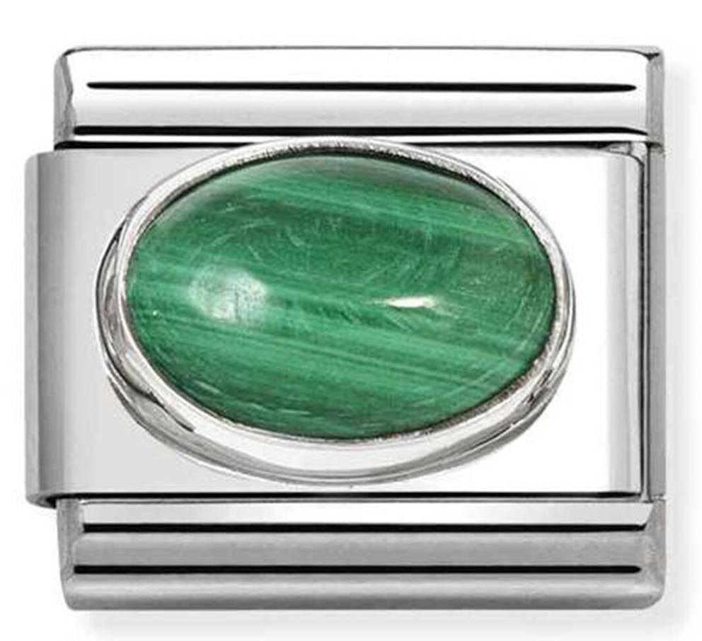 Hard Stone - Oval Malachite Stone Silver Charm