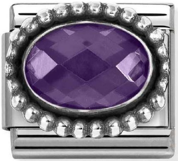 Gemstones - Oval Violet Faceted CZ Oxidised Silver Charm