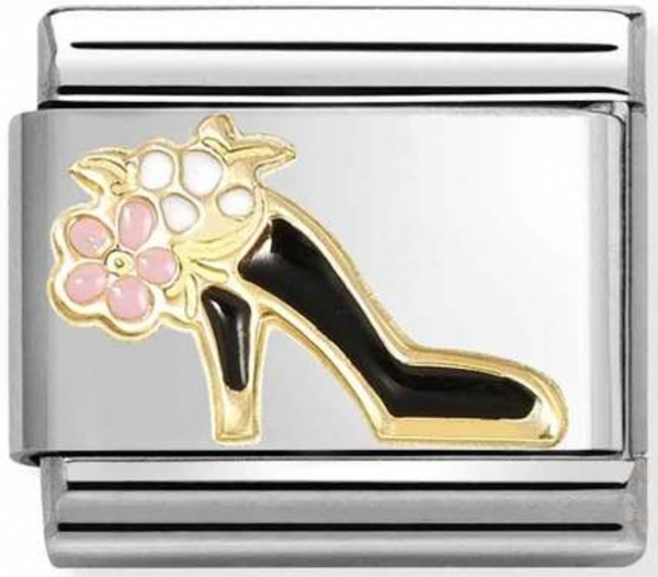Symbols - Black High Heels with Flower Gold Charm