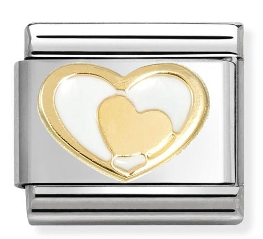 Love - White Heart in Heart Gold Charm