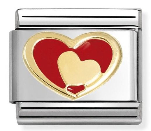 Love - Red Heart in Heart Gold Charm