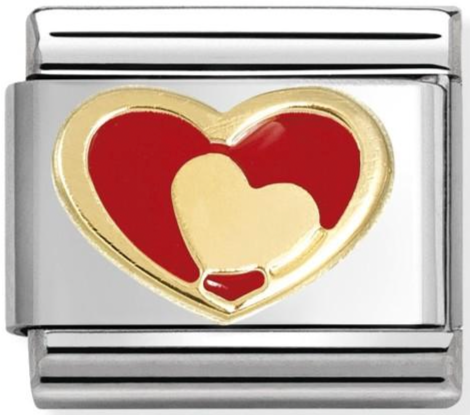 Love - Coloured Red Heart in Heart Gold Charm